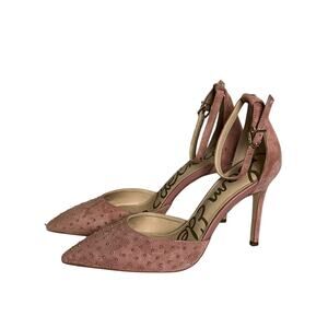 Sam Edelman Pink Suede Studded Pumps Shoes Heels Strappy Ankle Strap 6